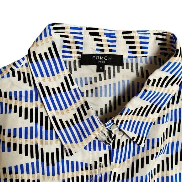 FRNCH Geometric Print Romper Size M | Blue Tan Abstract Summer One-Piece - Picture 2 of 11